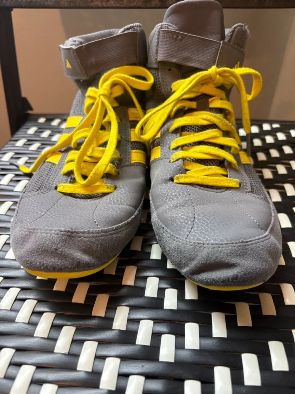 Adidas HVC 2 Youth Wrestling Shoes Gray Yellow High Top Size US 8
